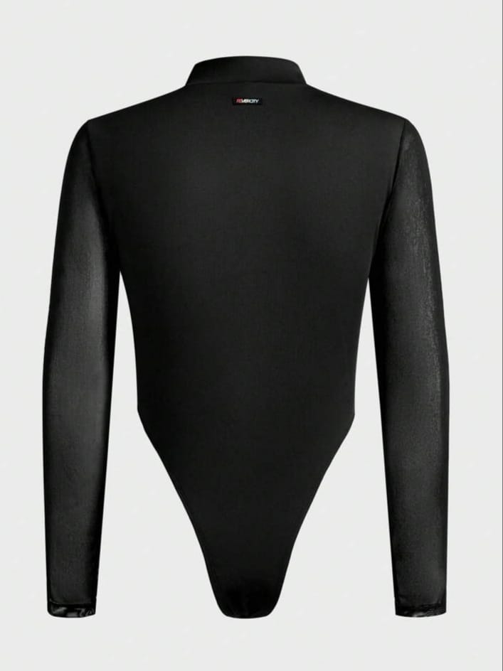 Uptown Funky Men's Mesh Patchwork Sheer See-Through Bodysuit
